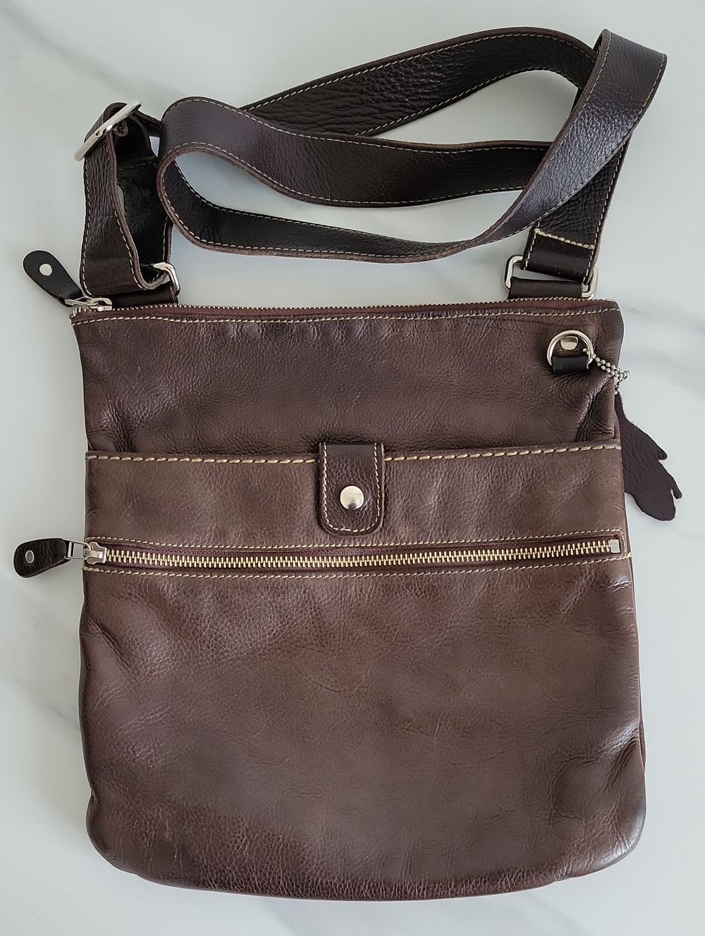Roots Dark BrownLeather Crossbody Bag